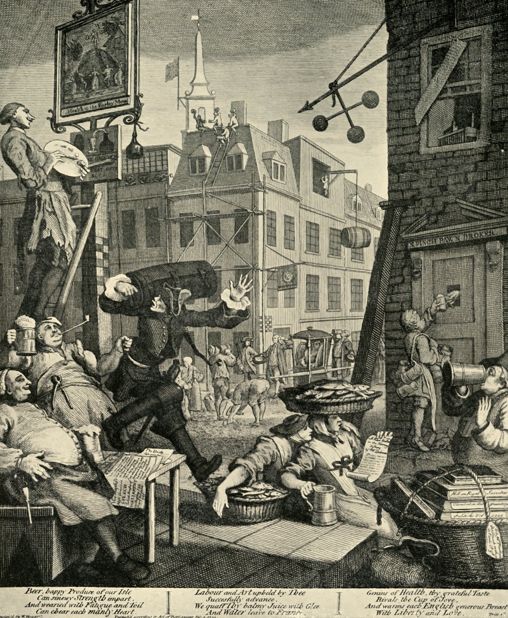Rua da cerveja, 1751, 1925. de William Hogarth