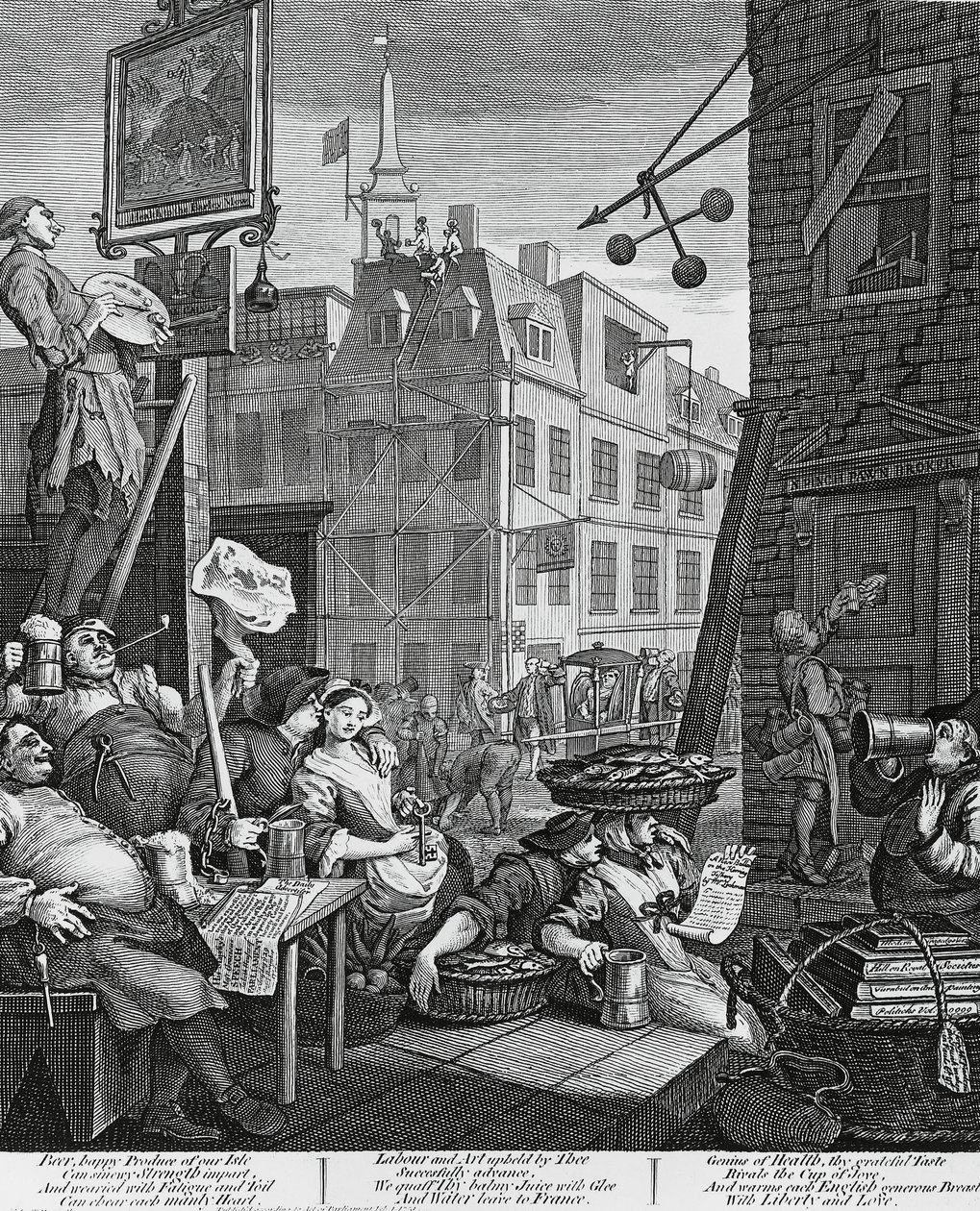 Beer Street, Londres, gravura de William Hogarth (1697-1764), Reino Unido de William Hogarth