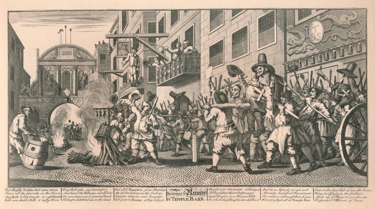 Queimando as nádegas em Temple Bar, Londres, 1726. de William Hogarth