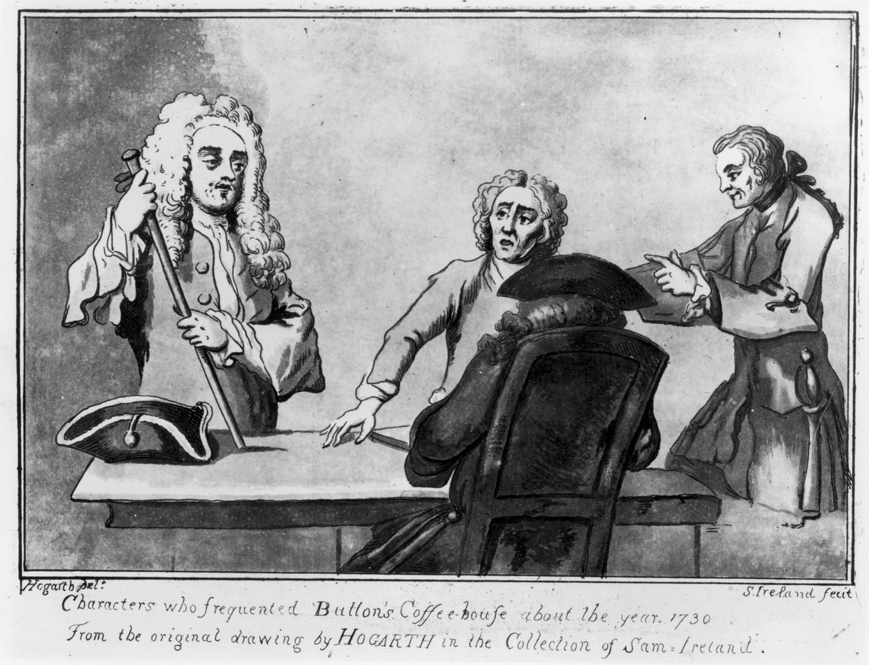 Botões Coffee House, 1730 (caneta e tinta sobre papel) de William Hogarth