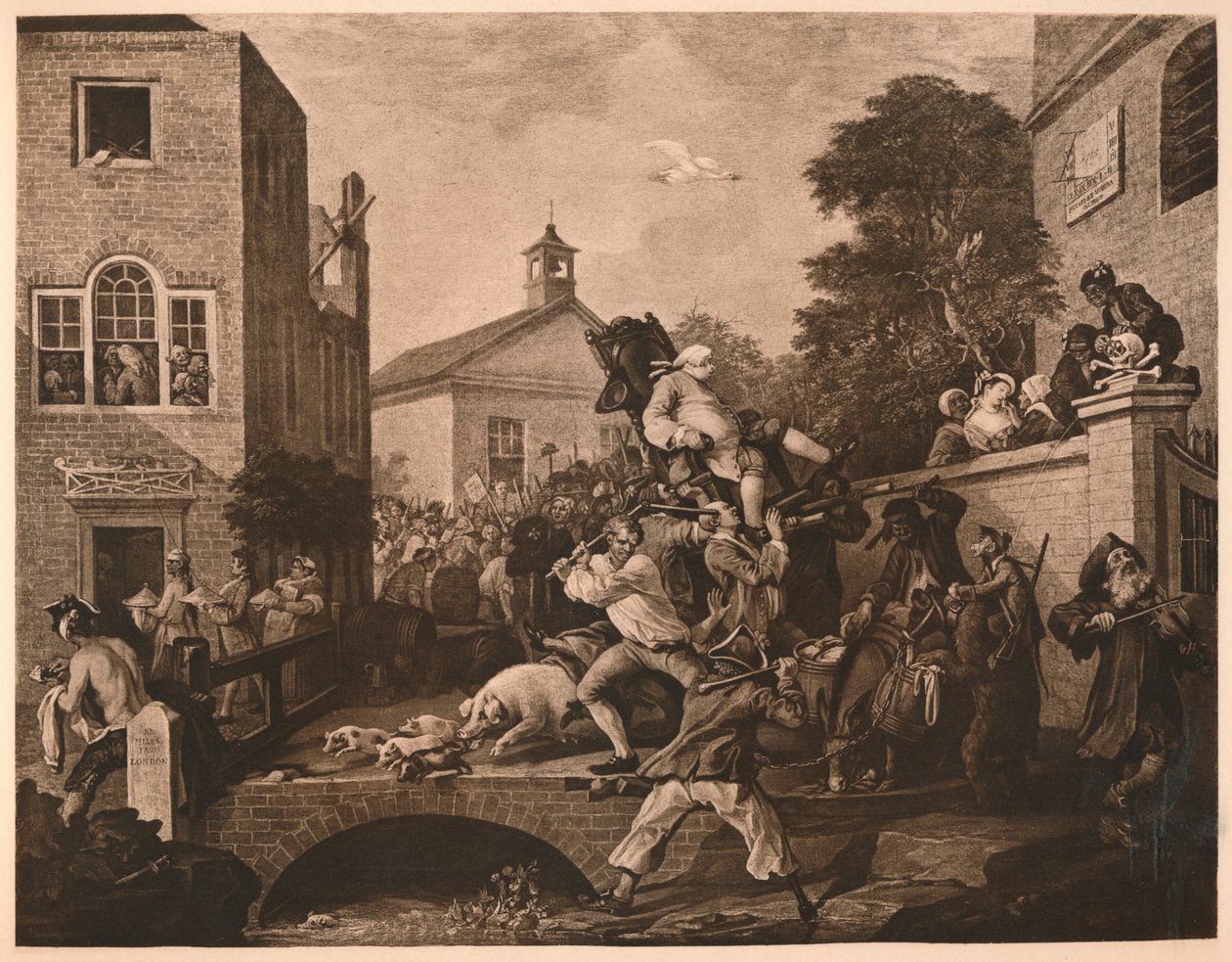 Presidindo os Membros, Placa IV de Os humores de uma eleição, 1757 de William Hogarth