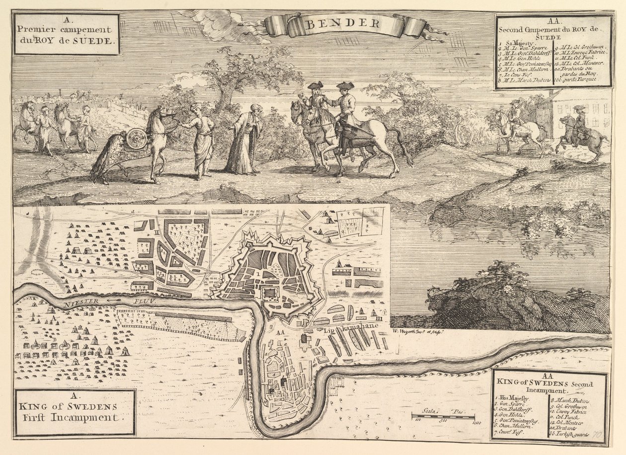 Carlos XII em Bender Aubry de La Mottrayes Viaja pela Europa, Ásia e até ..., 1723-24. de William Hogarth