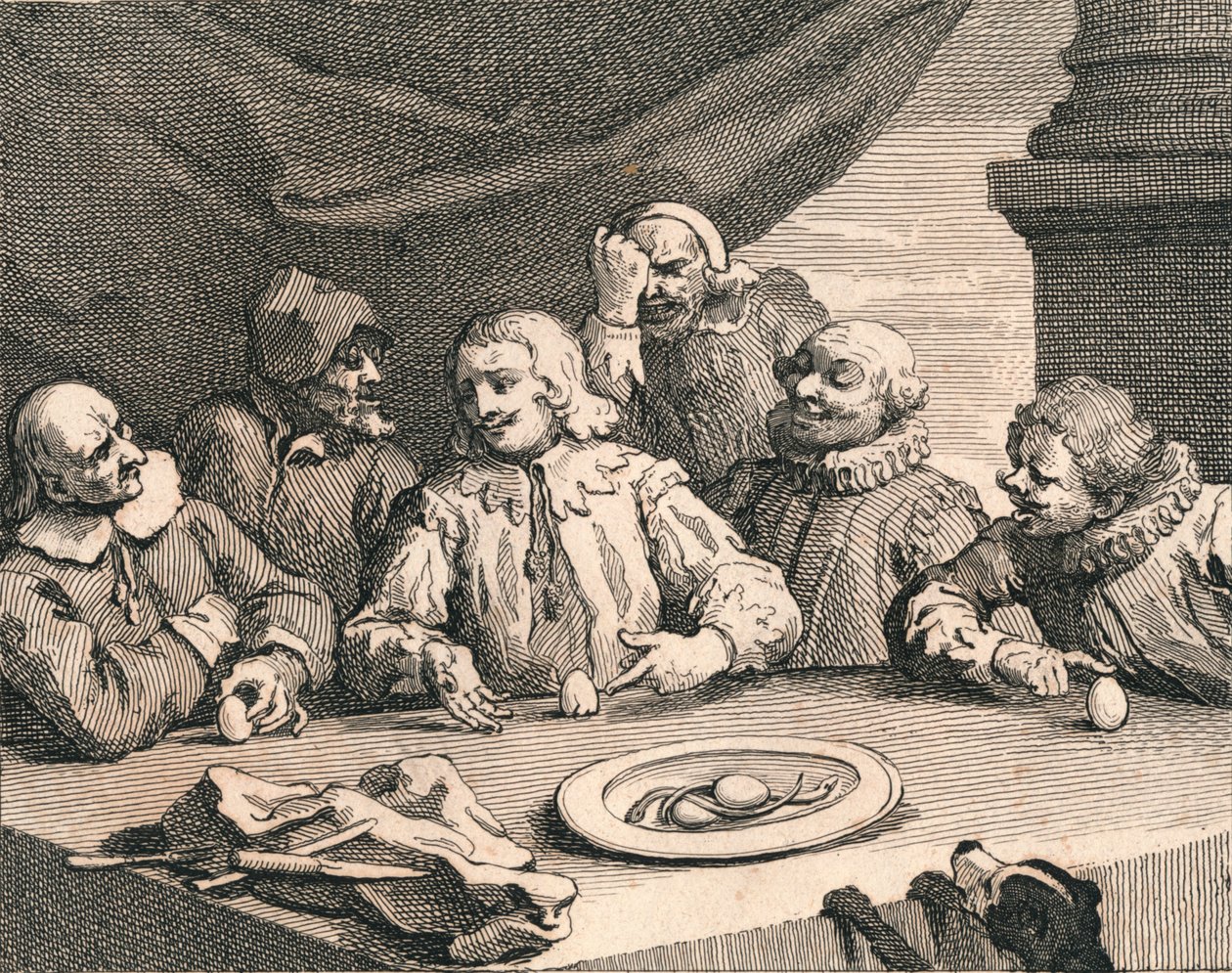 Christopher Columbus quebrando o ovo, 1753. de William Hogarth