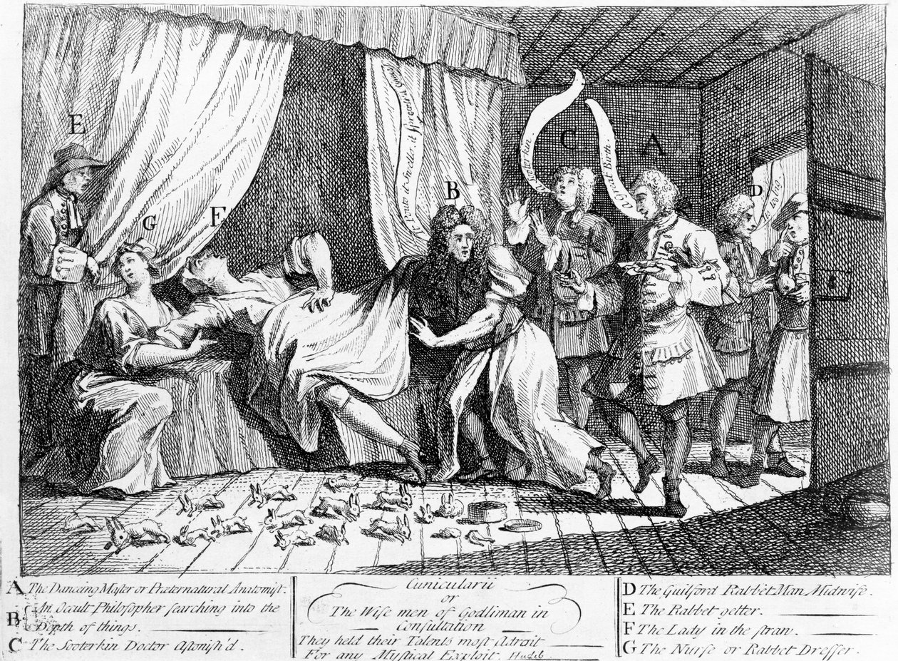 Cunicularii ou os sábios de Godliman em consulta, 1726 de William Hogarth