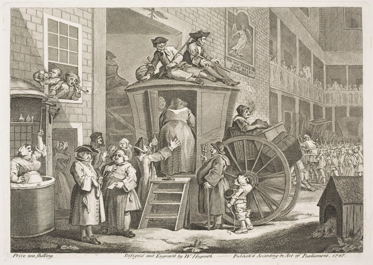 A diligência ou o pátio da estalagem no campo de William Hogarth