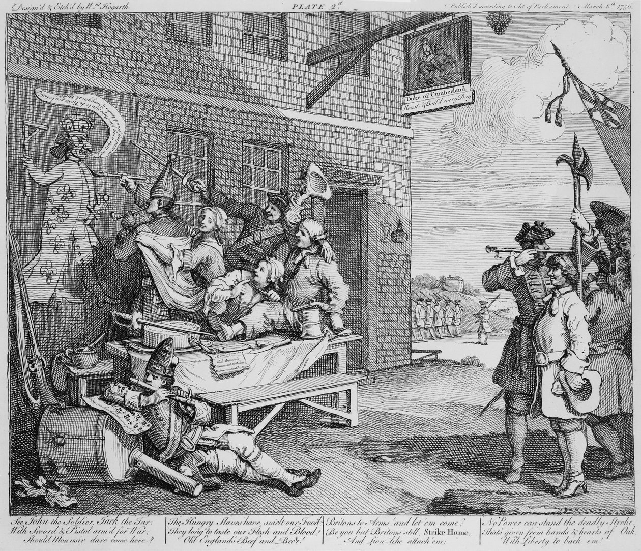 Inglaterra, prato II de &39;The Invasion&39;, 1756 de William Hogarth