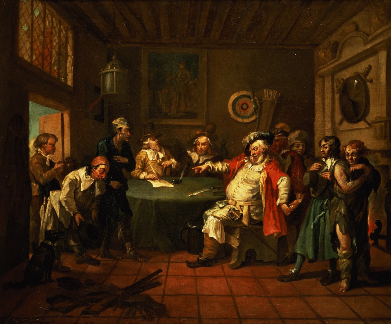 Falstaff Examinando seus recrutas de Henrique IV por Shakespeare, 1730 de William Hogarth