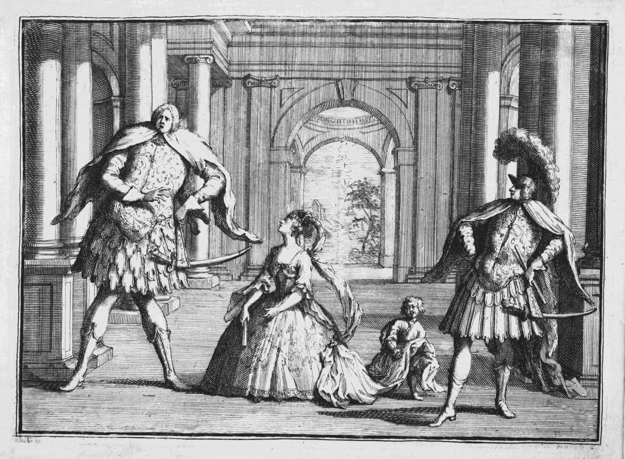 Farinelli, Cuzzoni e Senesino em &39;Flavio&39; de Handel, c.1728 de William Hogarth