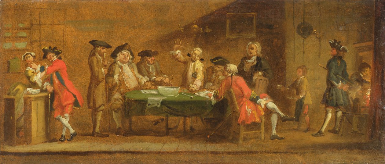 Figuras em uma taverna ou cafeteria, de 1720 de William Hogarth