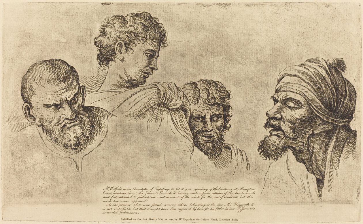 Quatro cabeças dos desenhos de Raphael em Hampton Court de William Hogarth