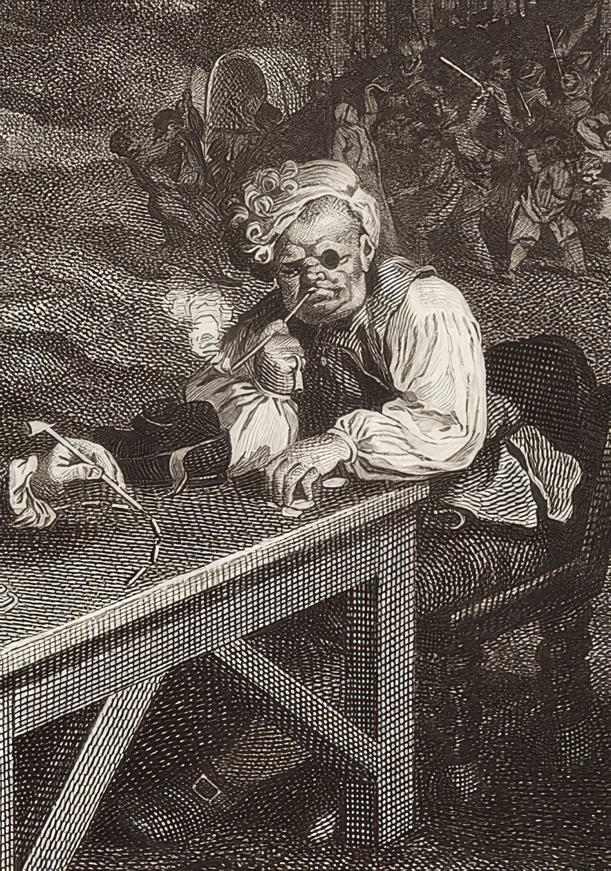 Quatro impressões de uma eleição. Folha 2: Pesquisa de votos - captura de voz (detalhe, veja também a figura número 51281). 1757 de William Hogarth