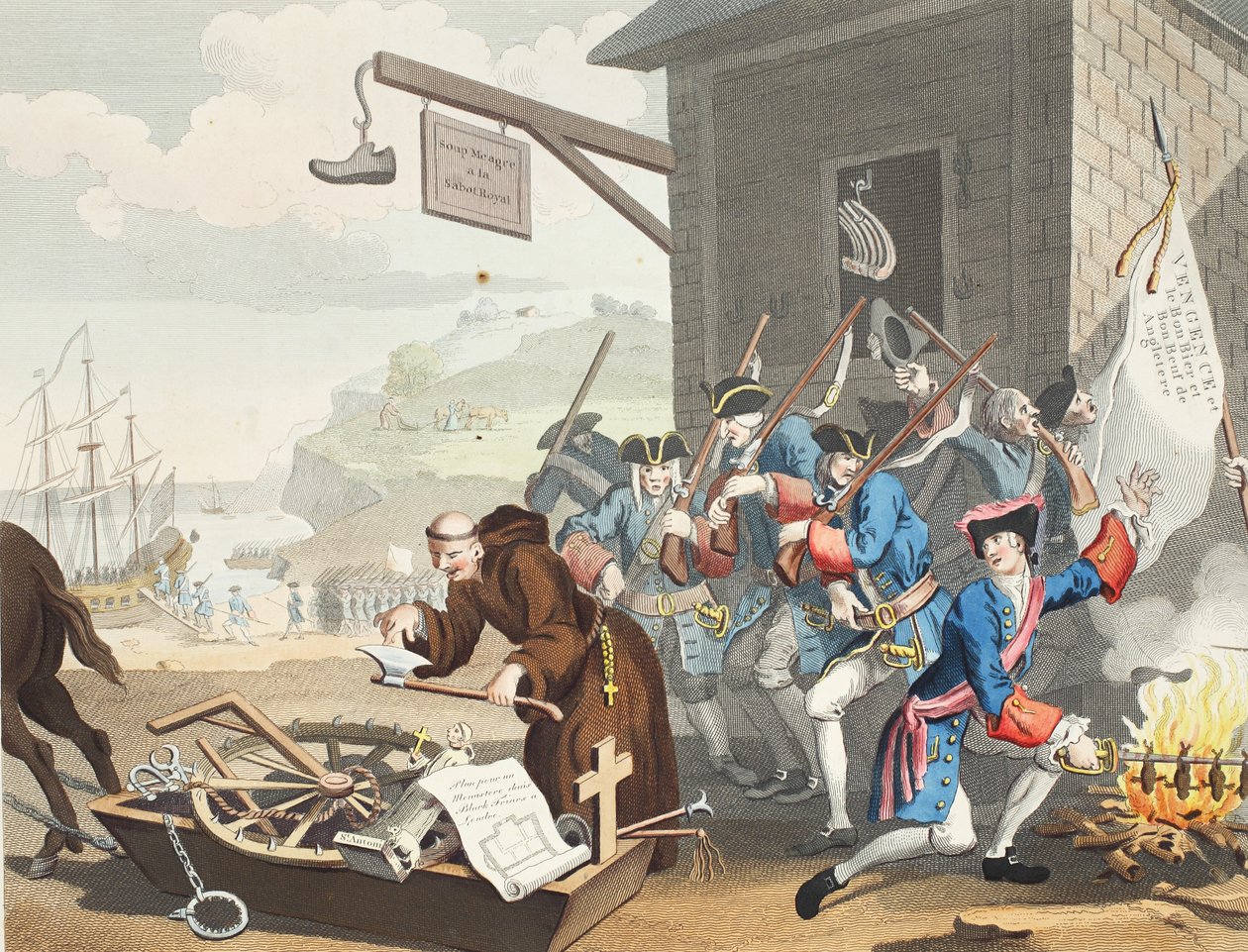 França, ilustração de &39;Hogarth restaurado: as obras inteiras do célebre William Hogarth, re-gravado por Thomas Cook&39;, pub. 1812 (gravura colorida à mão) de William Hogarth