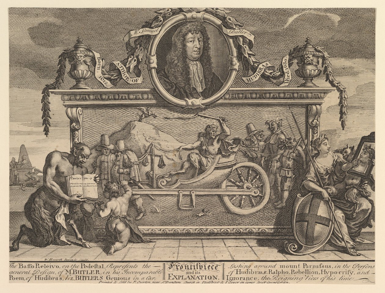 Frontispício e sua explicação: Doze grandes ilustrações para Samuel Butler ..., fevereiro de 1725-26. de William Hogarth