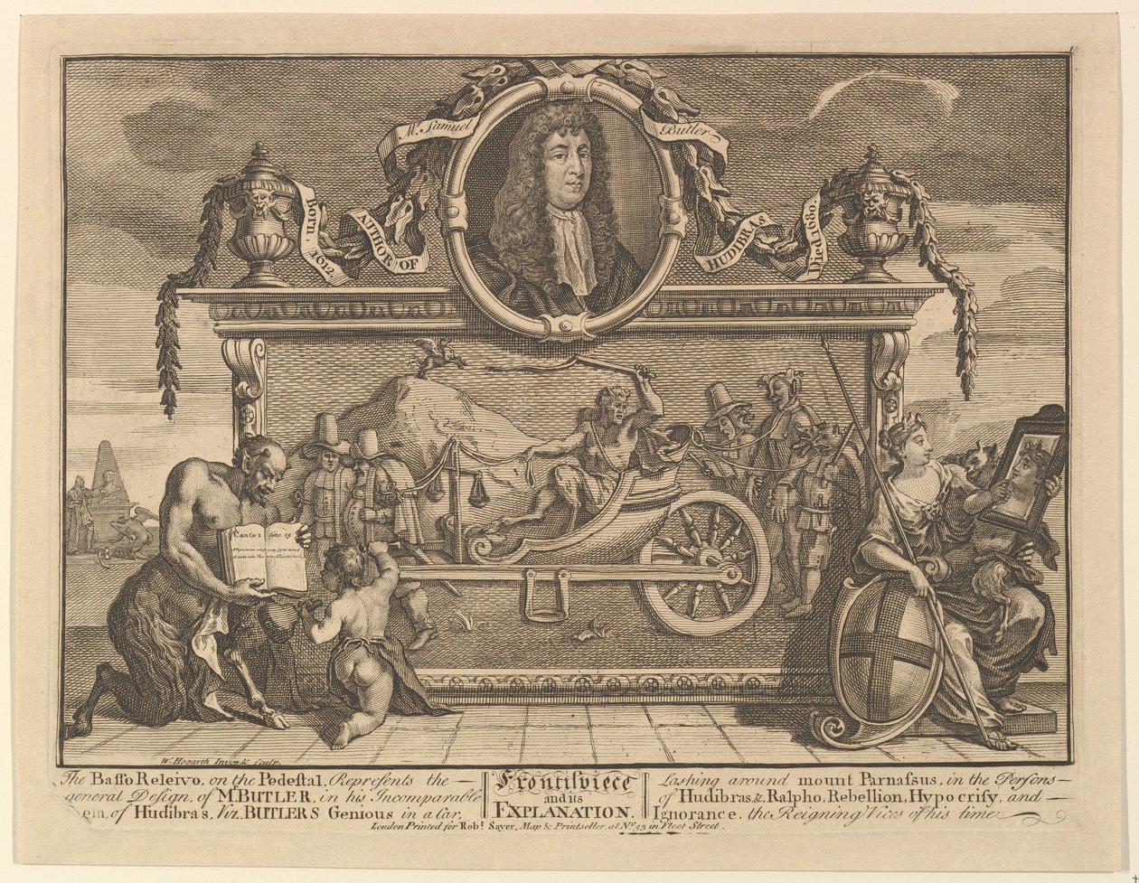 Frontispício e sua explicação Doze grandes ilustrações para Samuel Butlers Hudibr ..., 1725-68. de William Hogarth