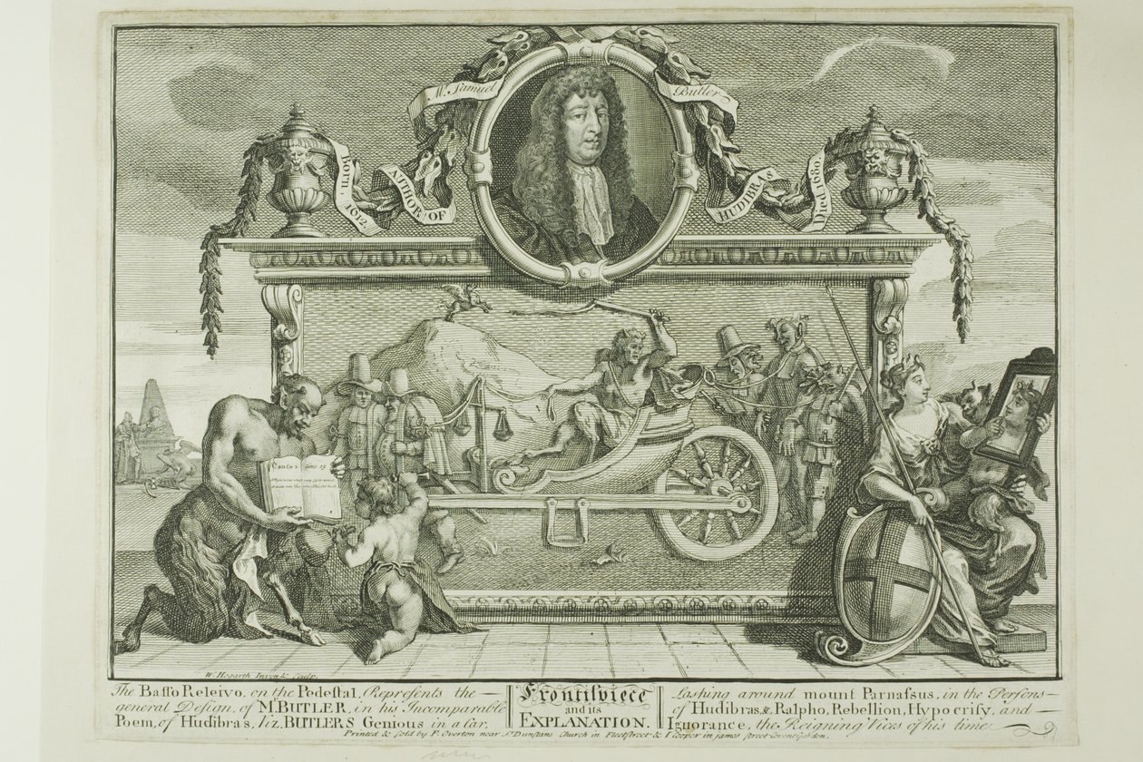 Frontispício, placa um de Hudibras de William Hogarth