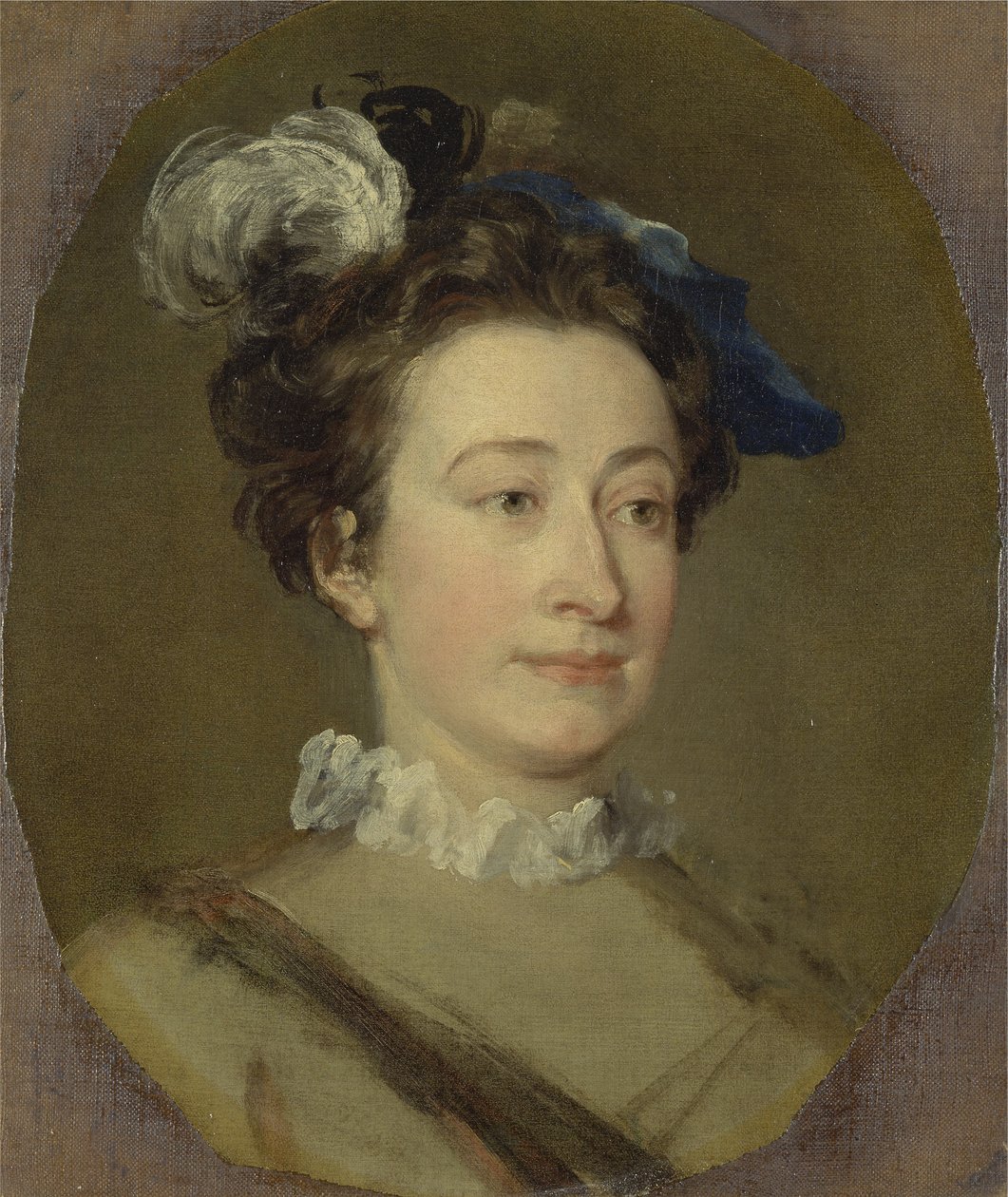 Garota com um chapéu emplumado, c.1740 (óleo sobre tela) de William Hogarth