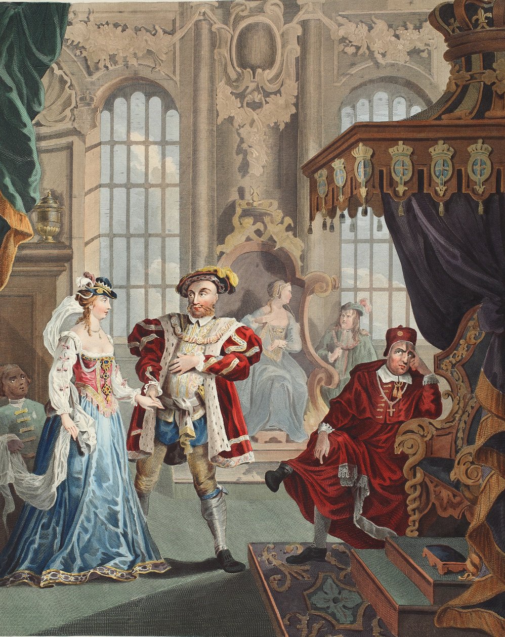 Henrique VIII e Ana Bolena, ilustração de "Hogarth Restored": The Whole Works of the celebrated William Hogarth, reengravado por Thomas Cook