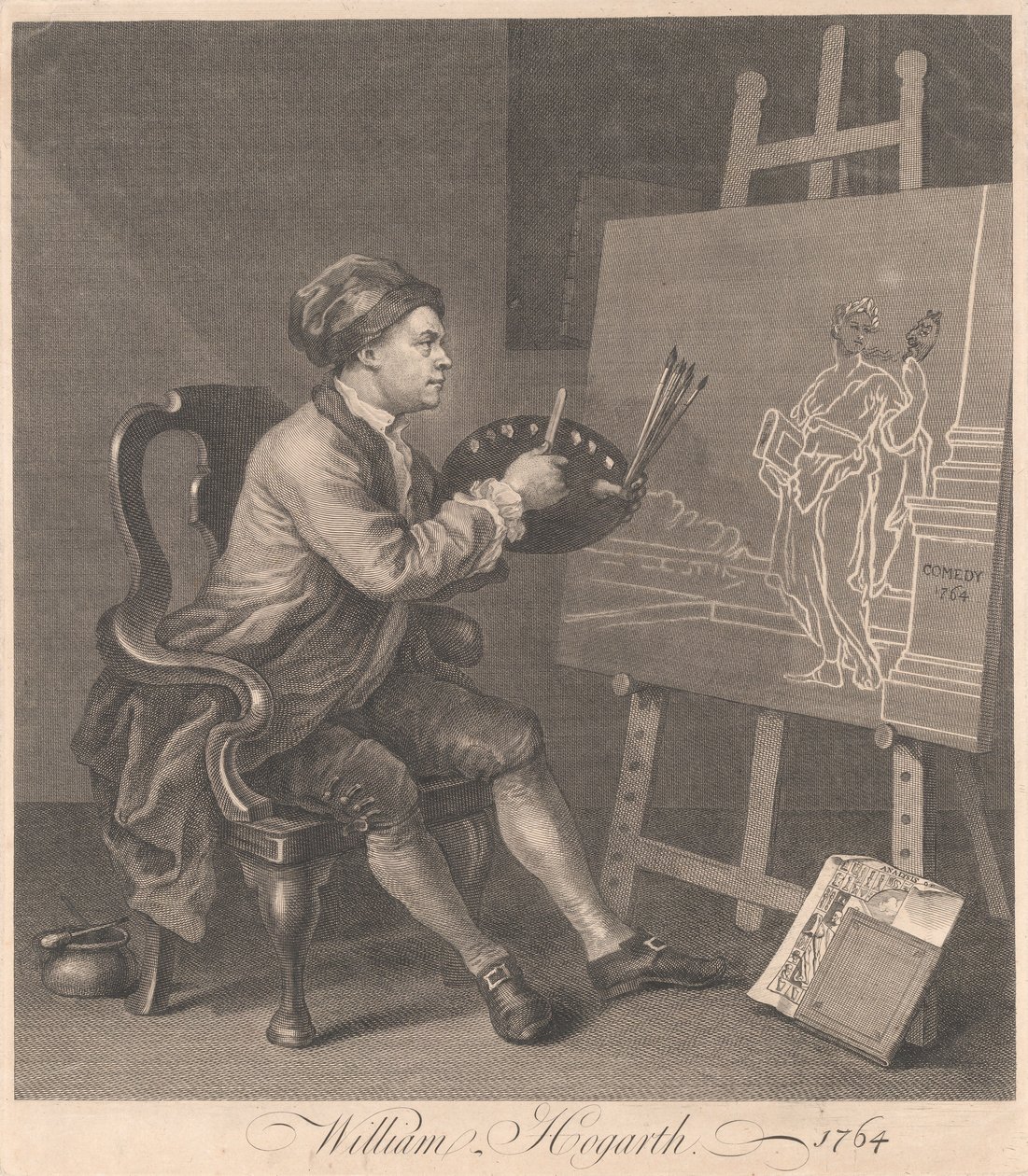 Hogarth a pintar a musa da banda desenhada de William Hogarth