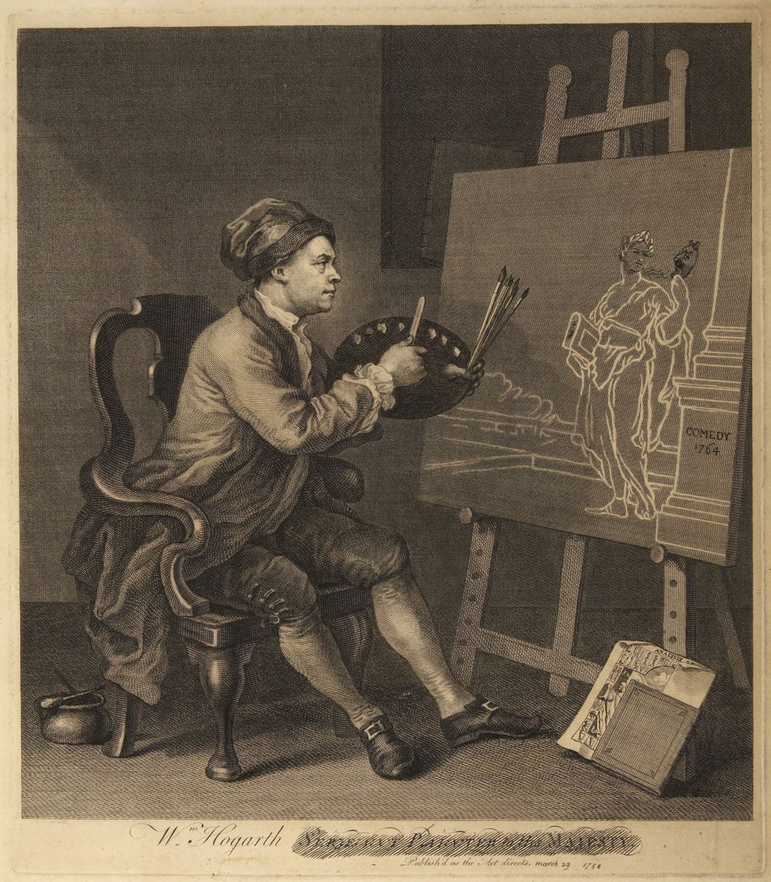 Hogarth a pintar a Musa Cómica de William Hogarth