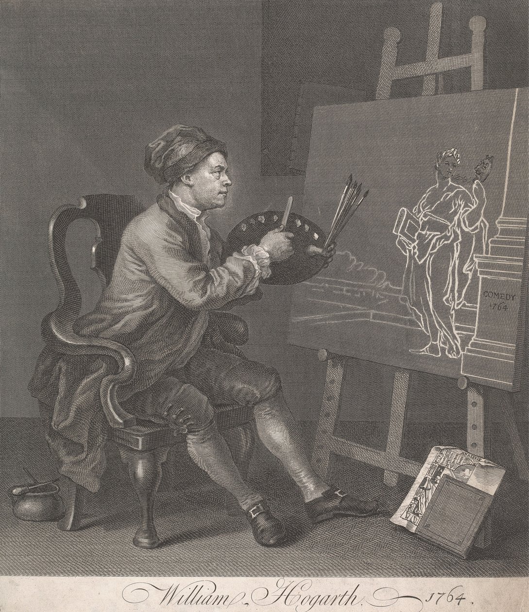 Hogarth a pintar a Musa cómica de William Hogarth
