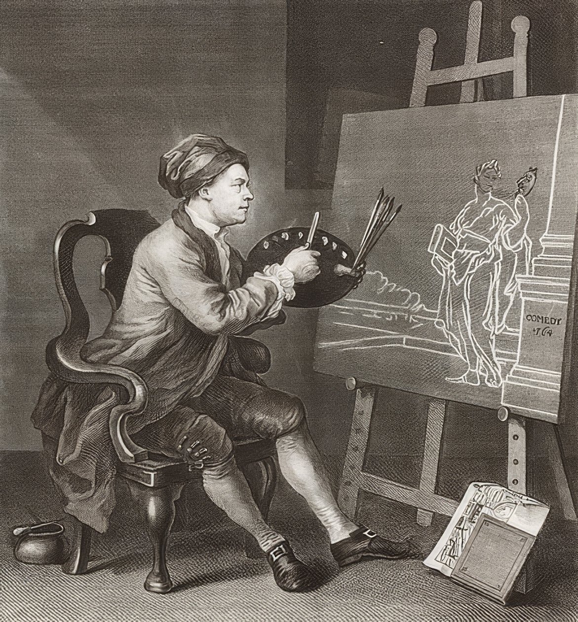 Hogarth Pintando a Comic Muse - Hogarth malt die Muse conhecido. 1764 de William Hogarth