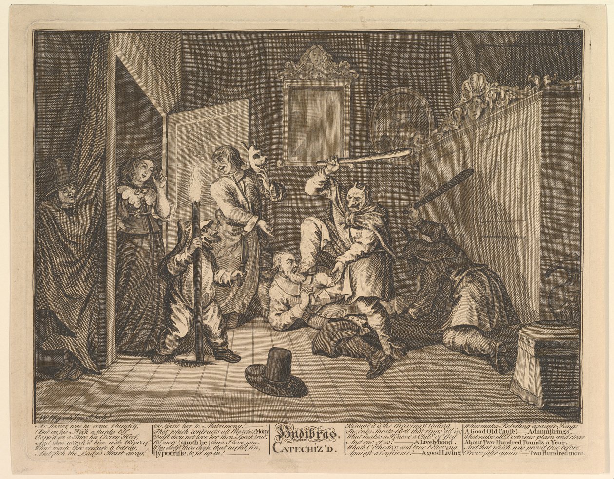 Hudibras catequizou doze grandes ilustrações para Samuel Butlers Hudibras, ilustração 9, 1725-68. de William Hogarth