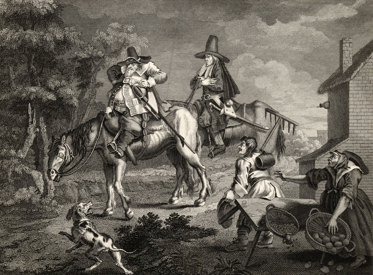Hudibras Sallies Forth, de "Hudibras", de Samuel Butler (1612-1680), gravado por C. Armstrong, de "As Obras de William Hogarth", publicado em 1833 de William Hogarth