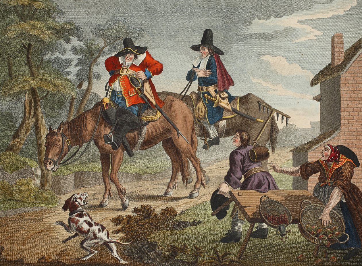 Hudibras Sallies Forth, de &39;Hudibras&39; por Samuel Butler (1612-1680), ilustração de &39;Hogarth Restaurado: As Obras Completas do célebre William Hogarth, re-gravado por Thomas Cook&39;, pub. 1812 (mão de William Hogarth
