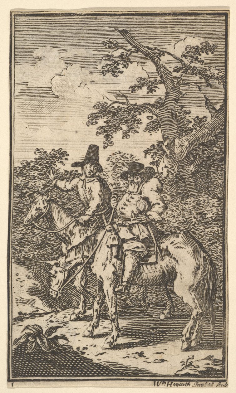 Hudibras que saltava adiante dezessete ilustrações pequenas para Samuel Butlers Hudibras, no ..., 1721-26. de William Hogarth