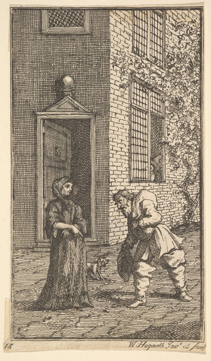 Hudibras cortejando a viúva dezessete pequenas ilustrações para Samuel Butlers Hudibras ..., 1721-26. de William Hogarth