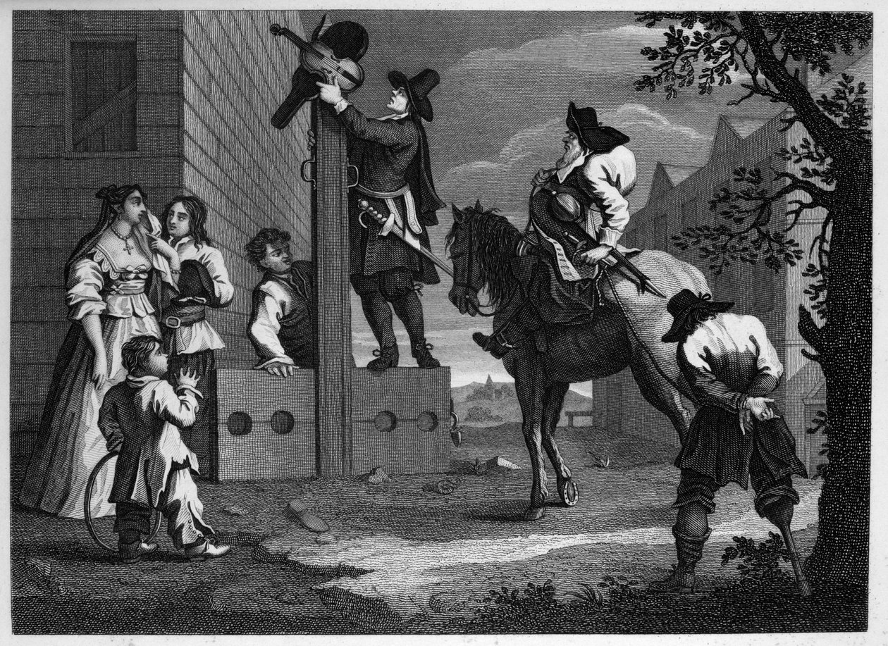 Hudibras e Ralpho, conduzem seu prisioneiro Crowdero aos estoques de William Hogarth