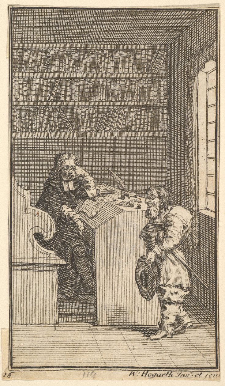 Hudibras e o advogado dezessete pequenas ilustrações de Samuel Butlers Hudibras, no ..., 1721-26. de William Hogarth