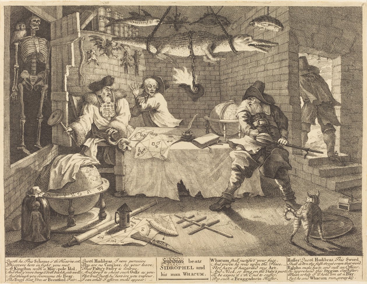 Hudibras vence Sidrophel e seu homem Whacum de William Hogarth