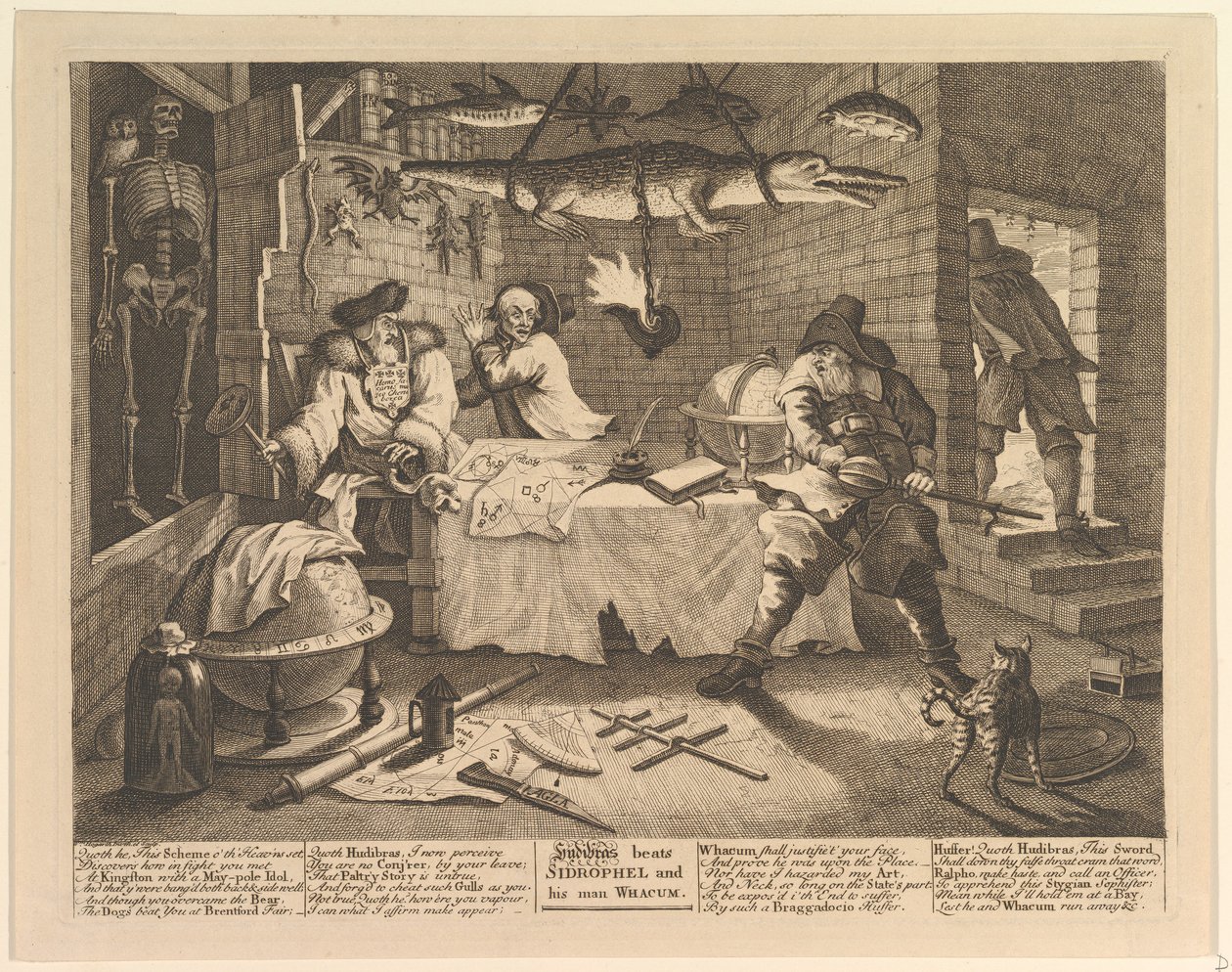 Hudibras vence Sidrophel e seu homem Whacum de William Hogarth