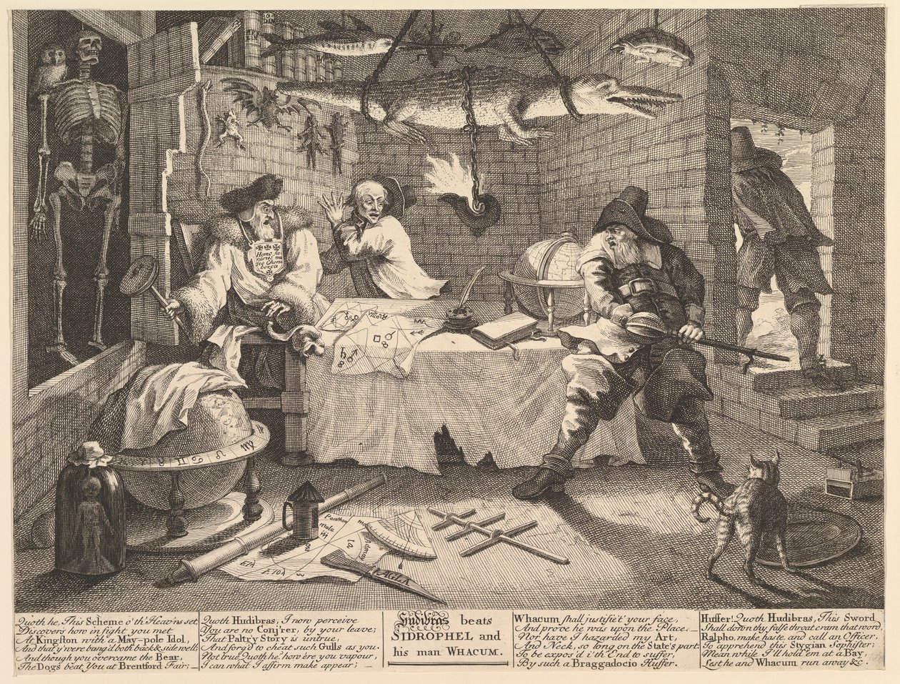 Hudibras vence Sidrophel e seu homem Whacum Twelve Large Illustrations for Sa ..., fevereiro de 1725-26. de William Hogarth