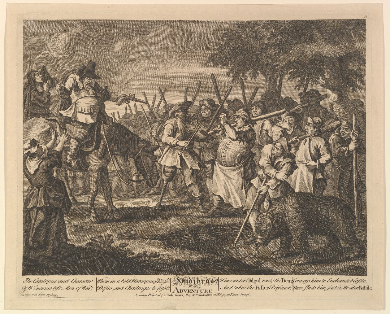 Primeira aventura de Hudibrass Doze grandes ilustrações para Samuel Butlers Hudibras, Pl ..., 1725-68. de William Hogarth
