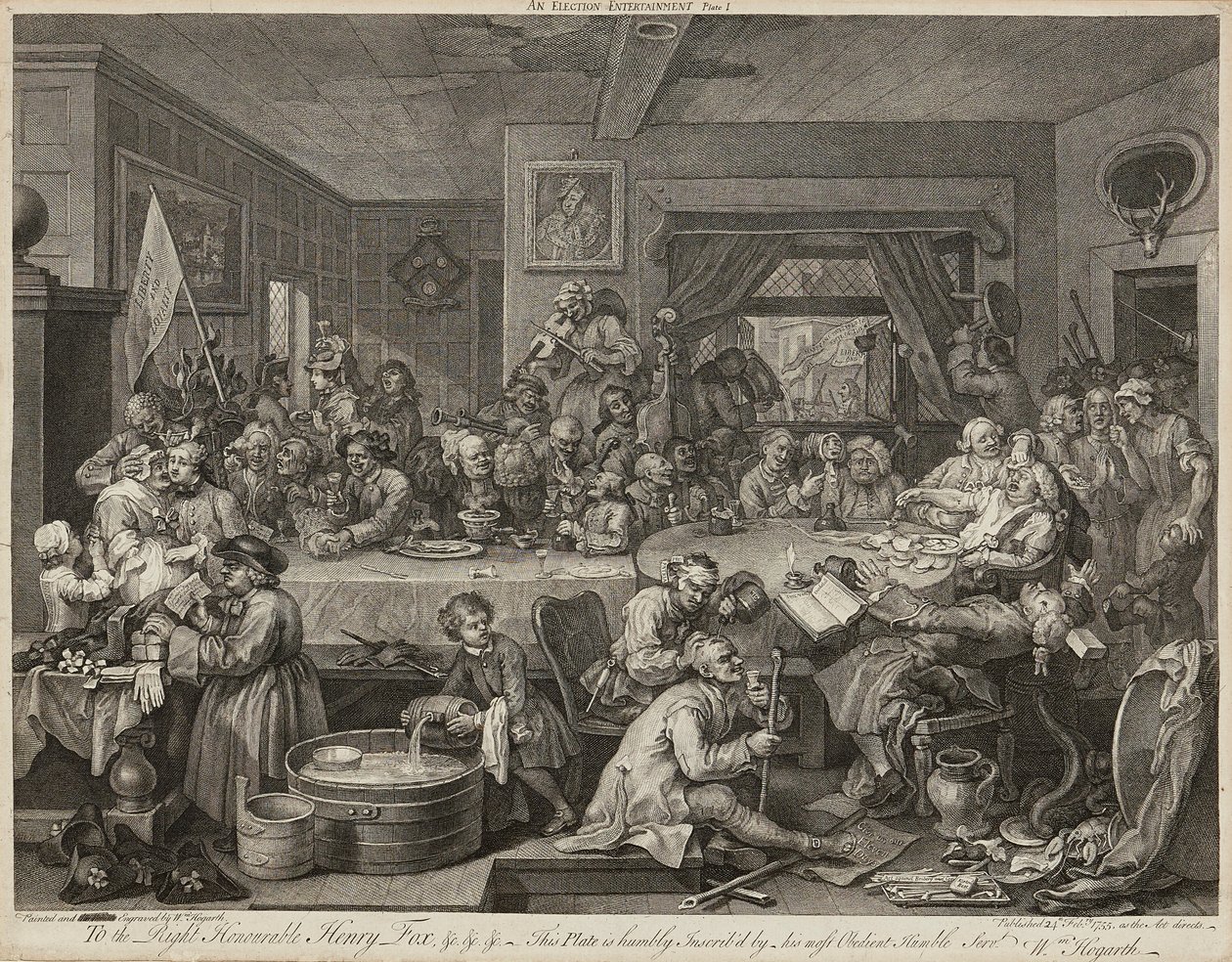 Humores de uma eleição (conjunto de quatro) (gravuras) de William Hogarth