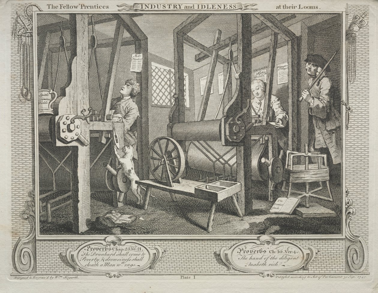 Indústria e ociosidade: os companheiros aprendizes em seus teares de William Hogarth