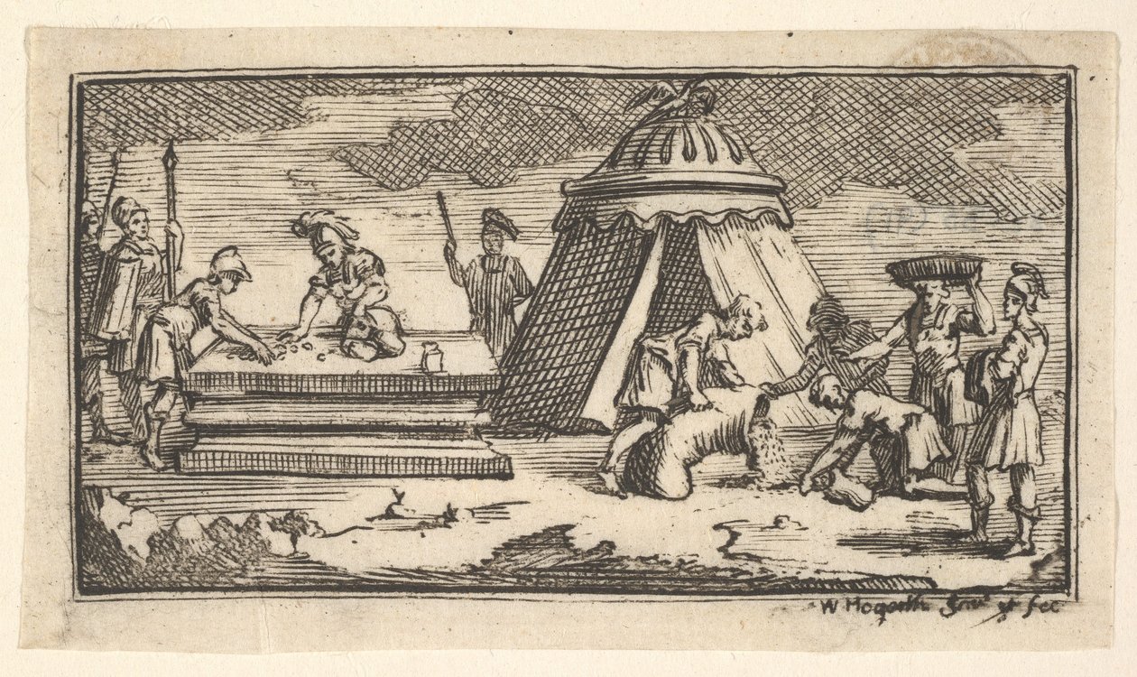 Cevada emitida em vez de trigo [primeira versão] John Beaver, Punishme militar romano ..., depois de 1725. de William Hogarth