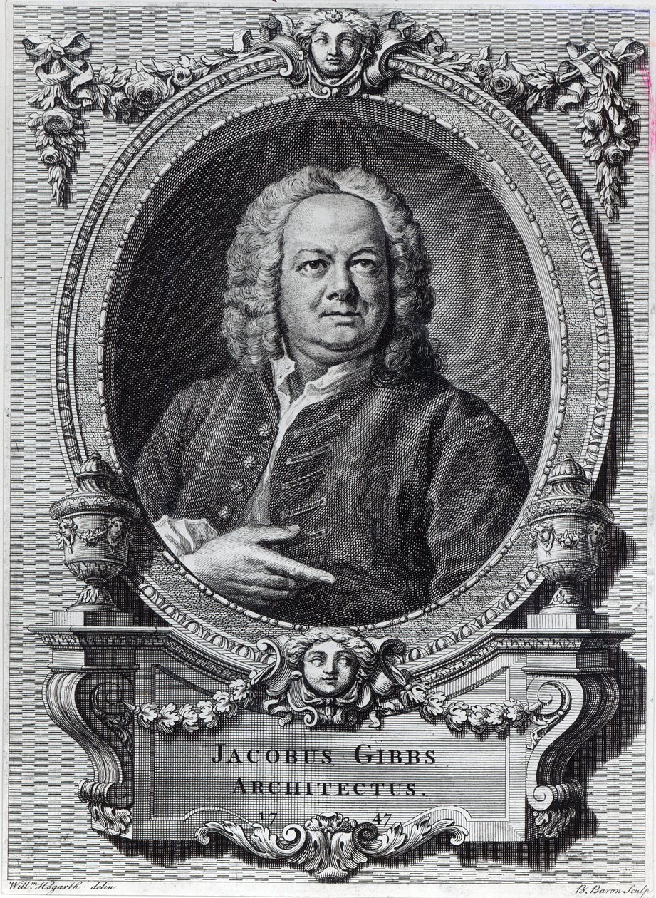 James Gibbs, gravado por Bernard Baron, 1747 de William Hogarth