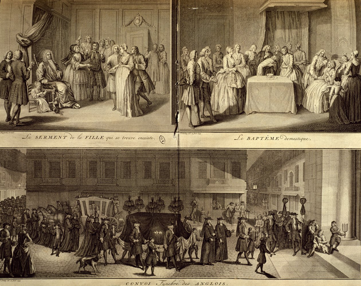 Julgamento de jovem grávida, batismo e funeral de William Hogarth