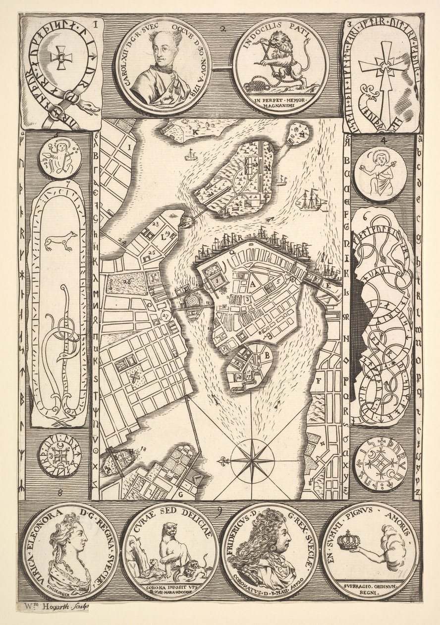 Mapa de Estocolmo Aubry de La Mottrayes Viaja pela Europa, Ásia e parte ..., 1723-24. de William Hogarth