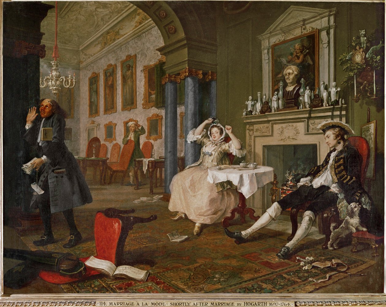 Casamento à la mode: 2. o Tete à Tete (óleo sobre tela) de William Hogarth