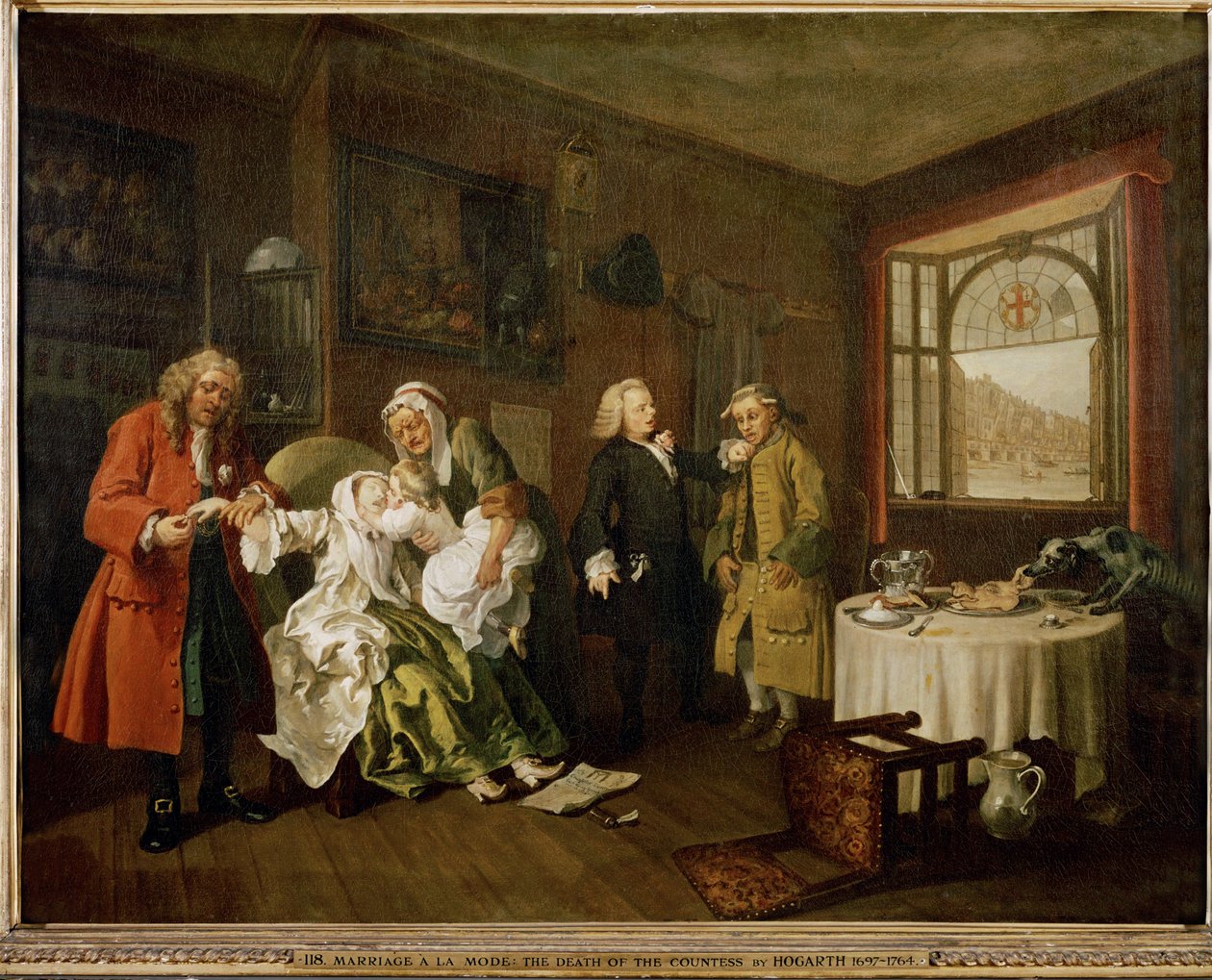 Casamento à la mode: 6. A Morte da Senhora (óleo sobre tela) de William Hogarth