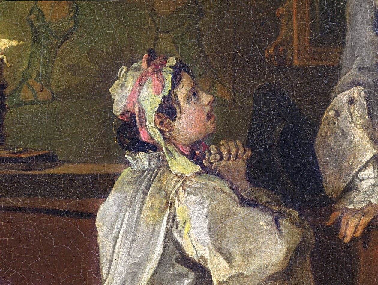 Casamento à la Mode: V, The Bagnio, c.1743 (óleo de tela) (detalhe de 182093) de William Hogarth