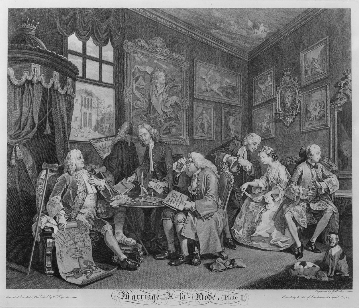 Casamento à la Mode, Plate I, The Marriage Settlement, 1745 de William Hogarth