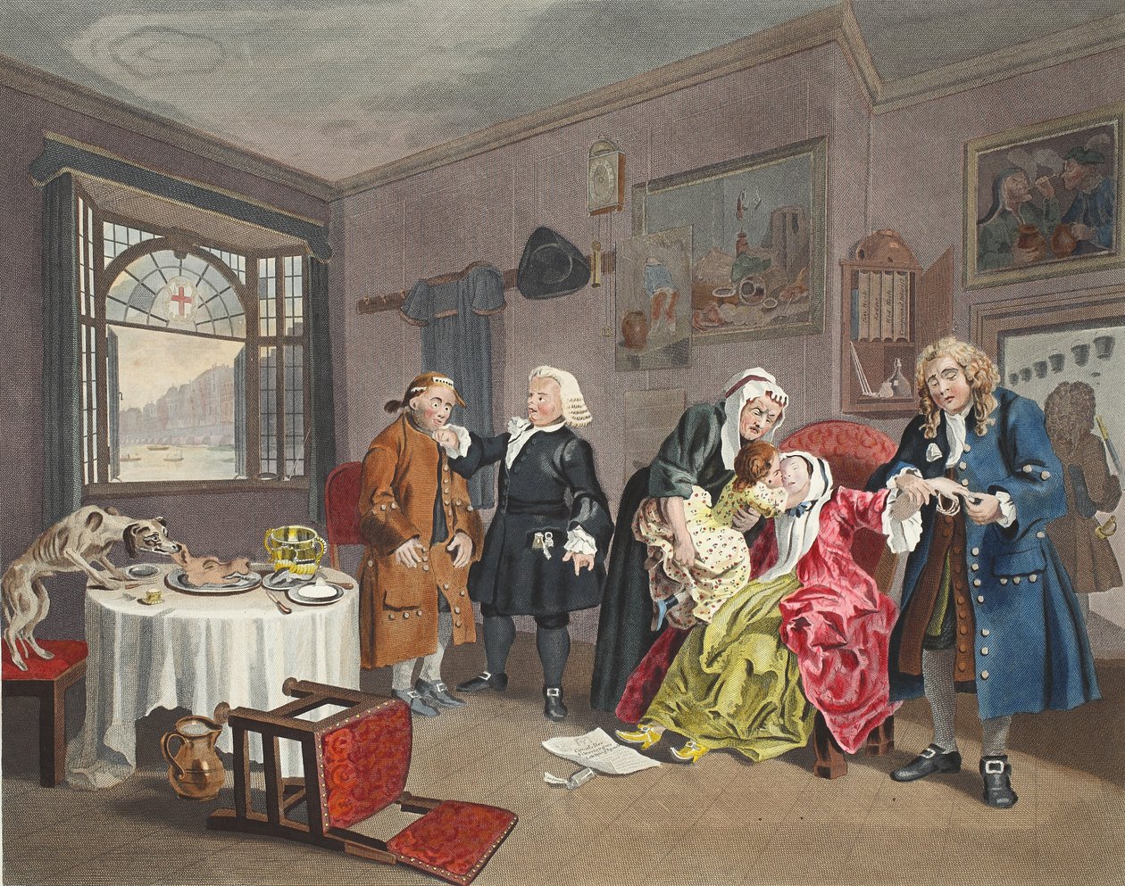 Casamento à la Mode, Prato VI, Morte da Senhora, ilustração de &39;Hogarth Restaurado: As Obras Completas do célebre William Hogarth, re-gravado por Thomas Cook&39;, pub. 1812 (gravura colorida à mão) de William Hogarth