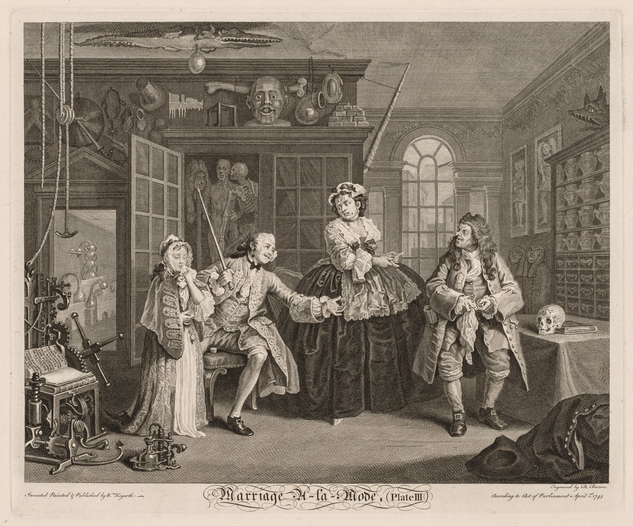 Casamento à la Mode: A cena com o charlatão de William Hogarth