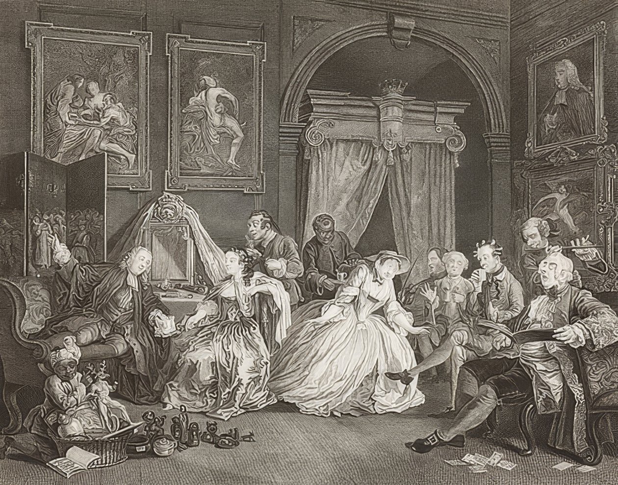 Casamento à moda. Folha 4: O Toalete - Alavanca da Condessa. 1745 (ver também figura 2221) de William Hogarth