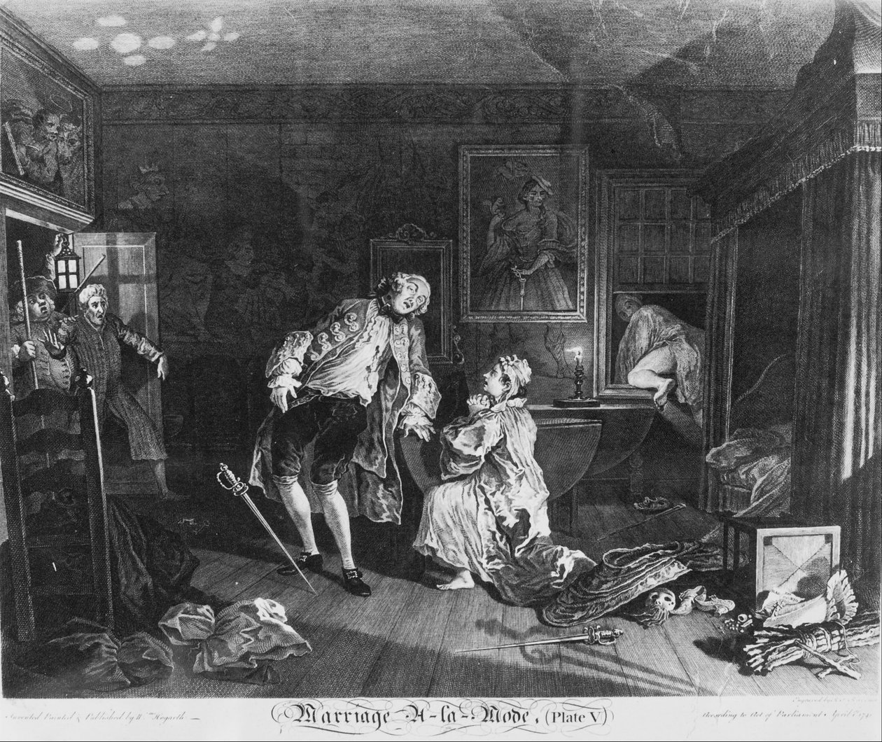 Casamento à la Mode, ilustração 5, (A morte do conde) de William Hogarth